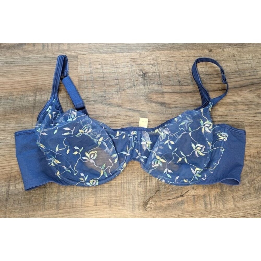 NWT Sexy Sensual Cacique Underwire Push Up Bra Blue Sheer Floral Embroidery 40 D